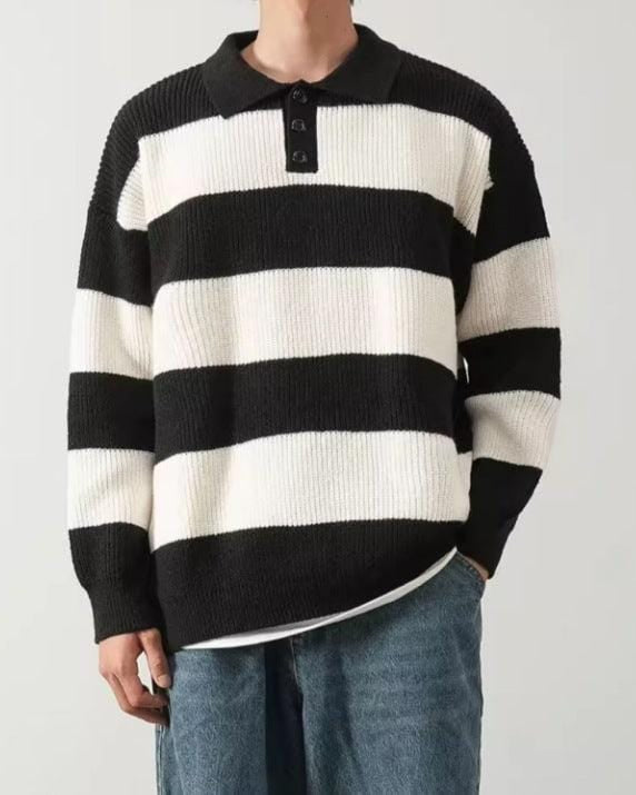 Retro Heren Sweater met Losse Pasvorm en Contrasterende Kleuren - Comfortabele Pullover voor Informele Kleding 3