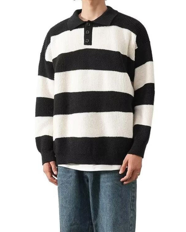 Retro Heren Sweater met Losse Pasvorm en Contrasterende Kleuren - Comfortabele Pullover voor Informele Kleding 4
