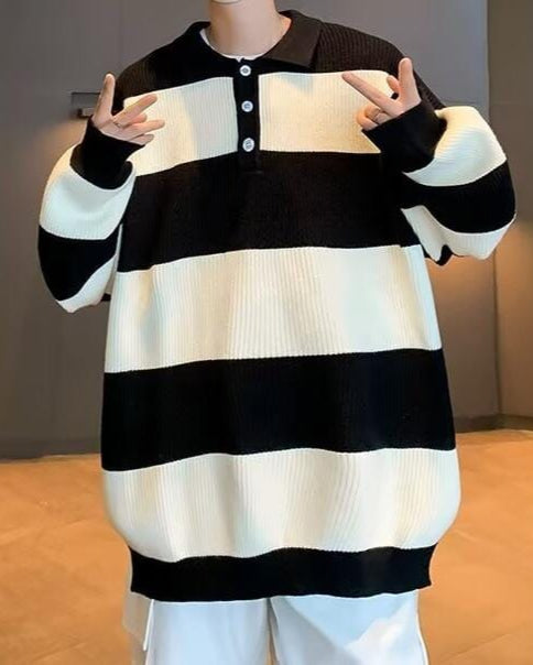 Retro Heren Sweater met Losse Pasvorm en Contrasterende Kleuren - Comfortabele Pullover voor Informele Kleding 5