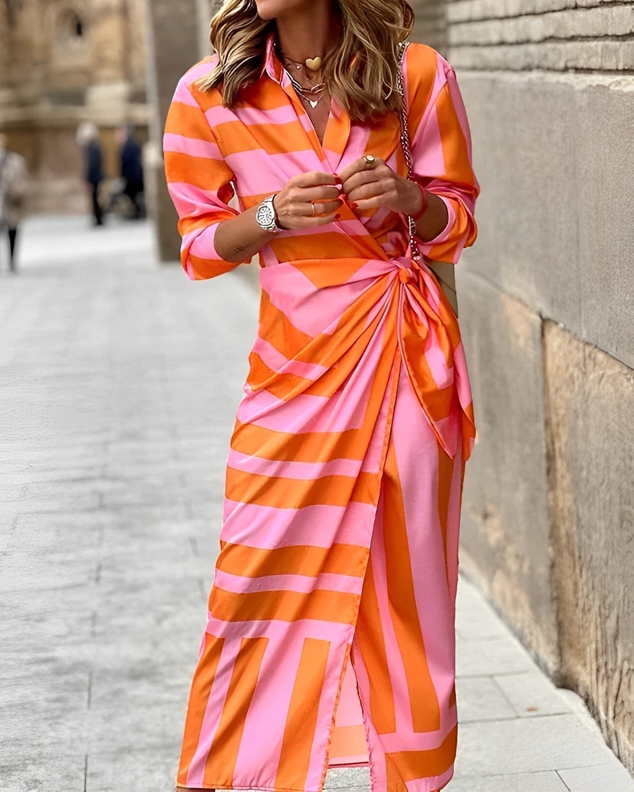Lara – Modieuze Jurk – Kleurrijke Zomerjurk – Dames Midi met Split en Print