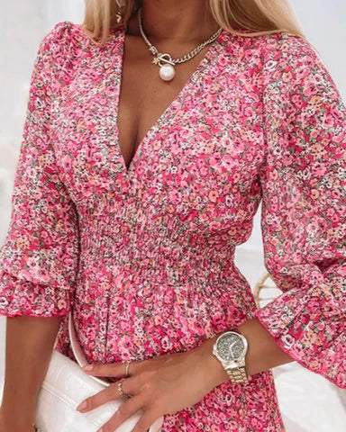 Dahlia | Elegante bohemian zomerjurk voor dames met V-hals en A-lijn pasvorm