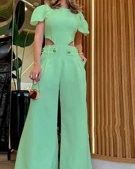Divina | Elegante dames jumpsuit met wijd pijpmodel en geaccentueerde taille – zomerstijl