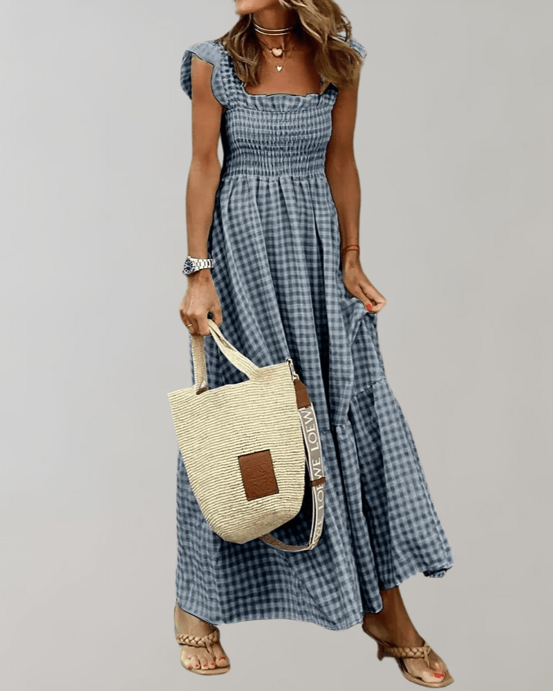Vintage Stijl Lange Zomerjurk Dames met Geruit Patroon – Casual Elegante Zomer Jurk voor Diverse Gelegenheden 3