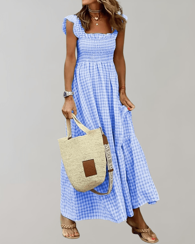 Vintage Stijl Lange Zomerjurk Dames met Geruit Patroon – Casual Elegante Zomer Jurk voor Diverse Gelegenheden 4