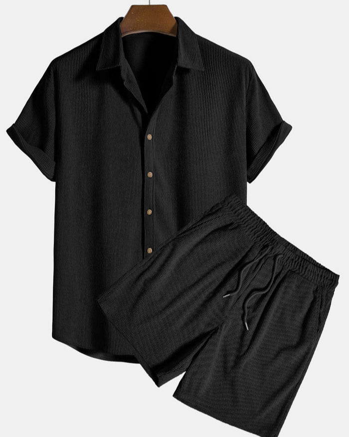 Zomer Set Heren van Zachte Corduroy met Korte Mouwen en Bijpassende Shorts – Casual en Comfortabel 2