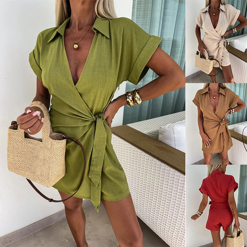 Zomerse Dames Jumpsuit met V-hals – Ademend Katoen, Comfortabele Pasvorm, Ideaal voor Warme Dagen, Verkrijgbaar in Maten S t/m XL 1