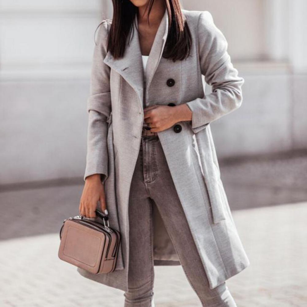 Zwarte Lange Trenchcoat Dames met Dubbelgeknoopte Sluiting – Ideaal voor Herfst en Winter 5