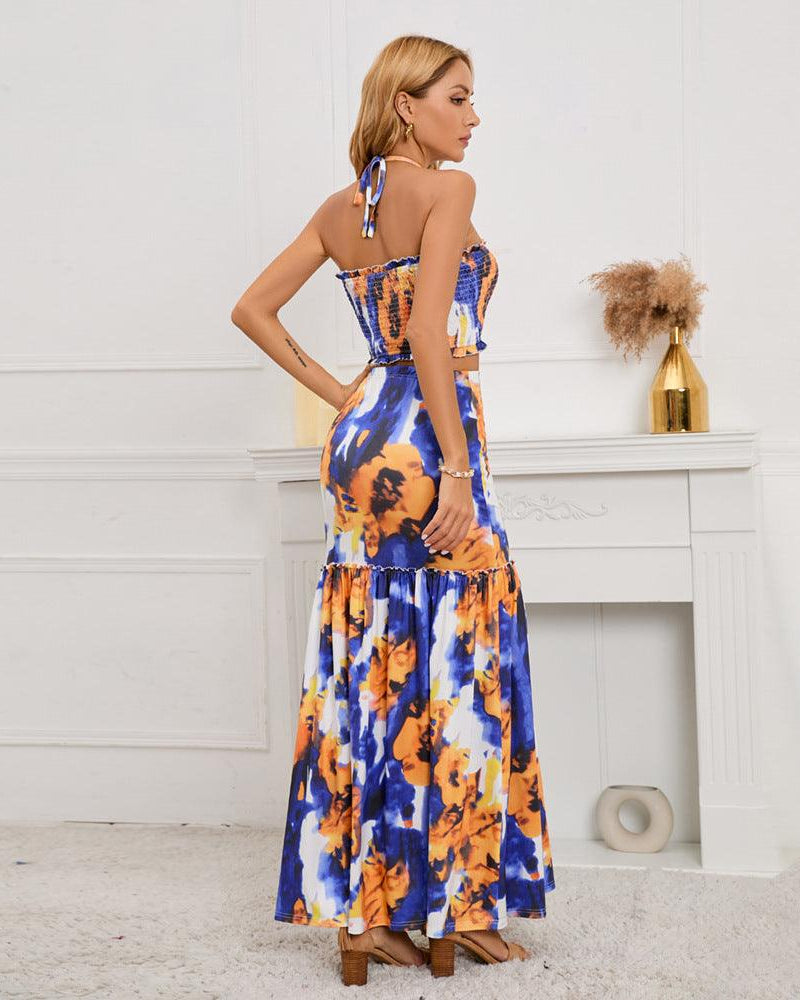 Adenaida | Bohemian dames tweedelige set met haltertop en fishtail rok