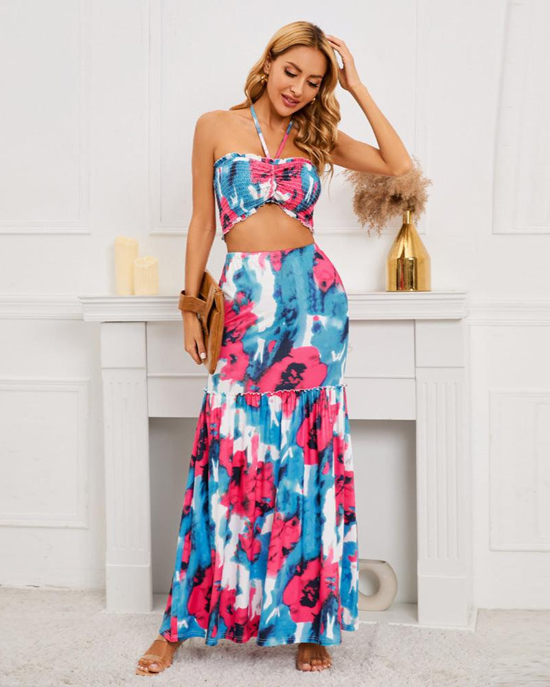 Sophriela | Dames co-ord set met haltertop en maxi rok in zomerse stijl