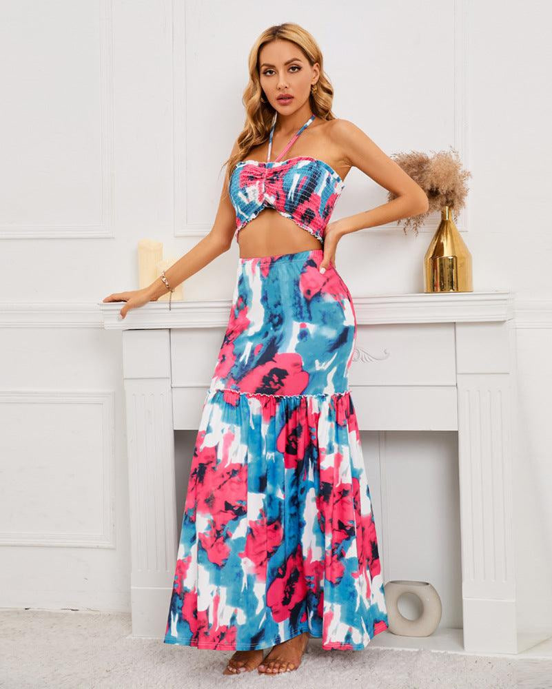 Sophriela | Dames co-ord set met haltertop en maxi rok in zomerse stijl