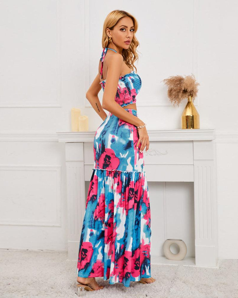 Sophriela | Dames co-ord set met haltertop en maxi rok in zomerse stijl