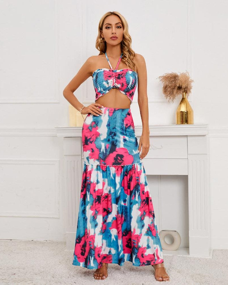 Sophriela | Dames co-ord set met haltertop en maxi rok in zomerse stijl