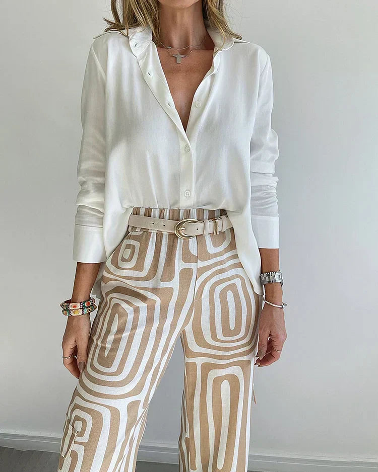 Hanvel | Gedessineerde dames set met geometrische print en relaxed silhouet