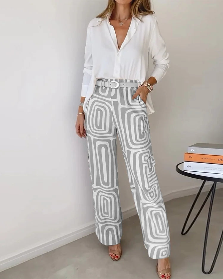 Hanvel | Gedessineerde dames set met geometrische print en relaxed silhouet