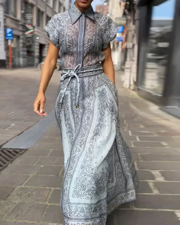 Alfina | Boho tweedelige dames set met organza blouse en flowy midi-rok voor een elegante zomerse stijl