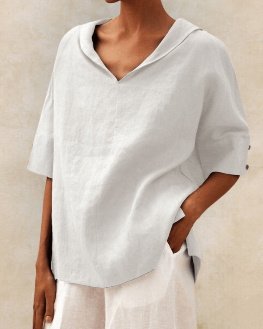 Sophie | Linnen Blouse Dames | Linnen Blouse | Witte Linnen Blouse-1