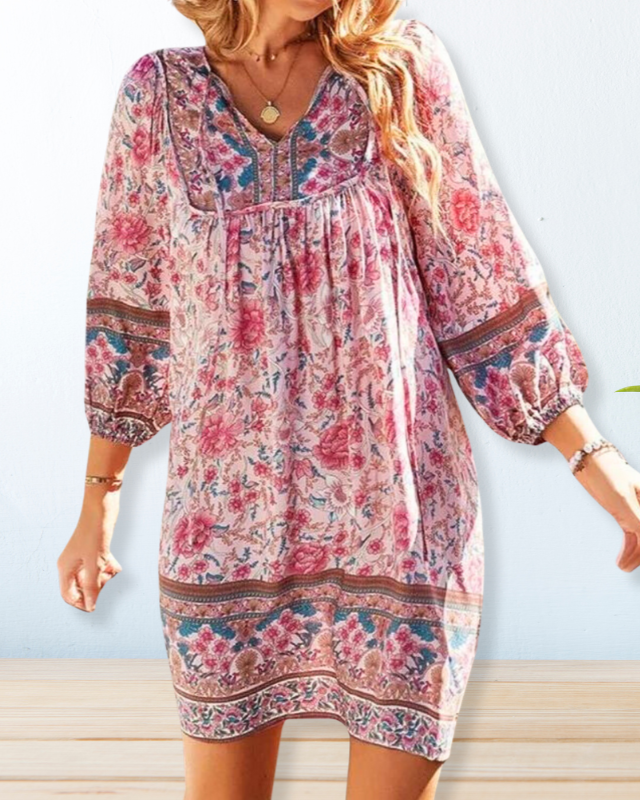 Boho Casual Lange Zomerjurk Dames met Bloemenpatroon en Lange Mouwen - Perfect voor Zomerse Dagen 6