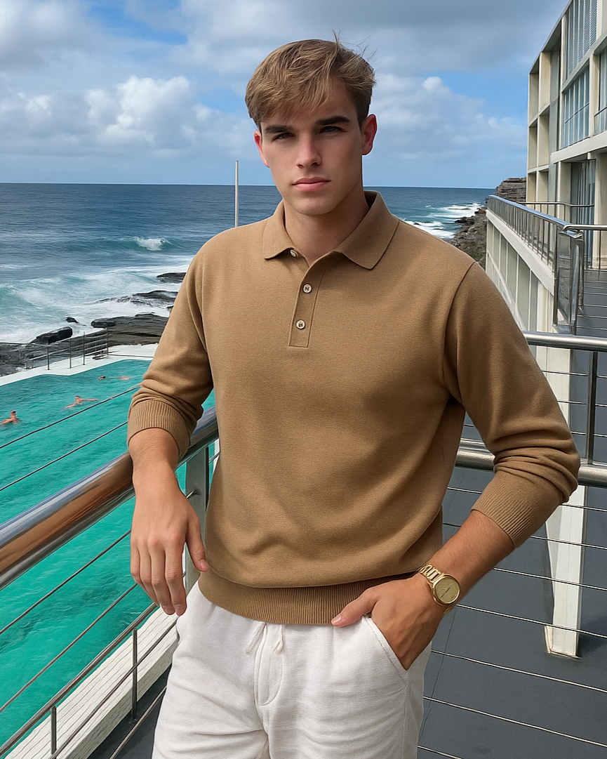 Cashmere Polo voor Mannen met Lange Mouwen – Luxe Gebreide Trui in Zachte Materialen, Beschikbaar in Maten S t/m XL 1