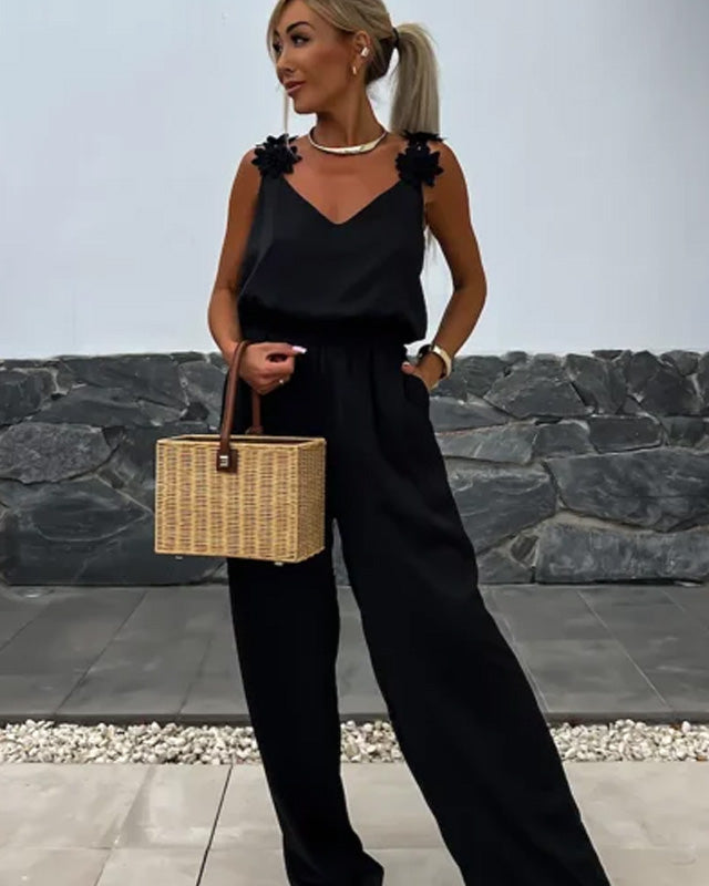 Dames Jumpsuit Zwart met Wijde Pijpen – Feestelijke en Comfortabele Zomeroutfit in Diverse Maten 2