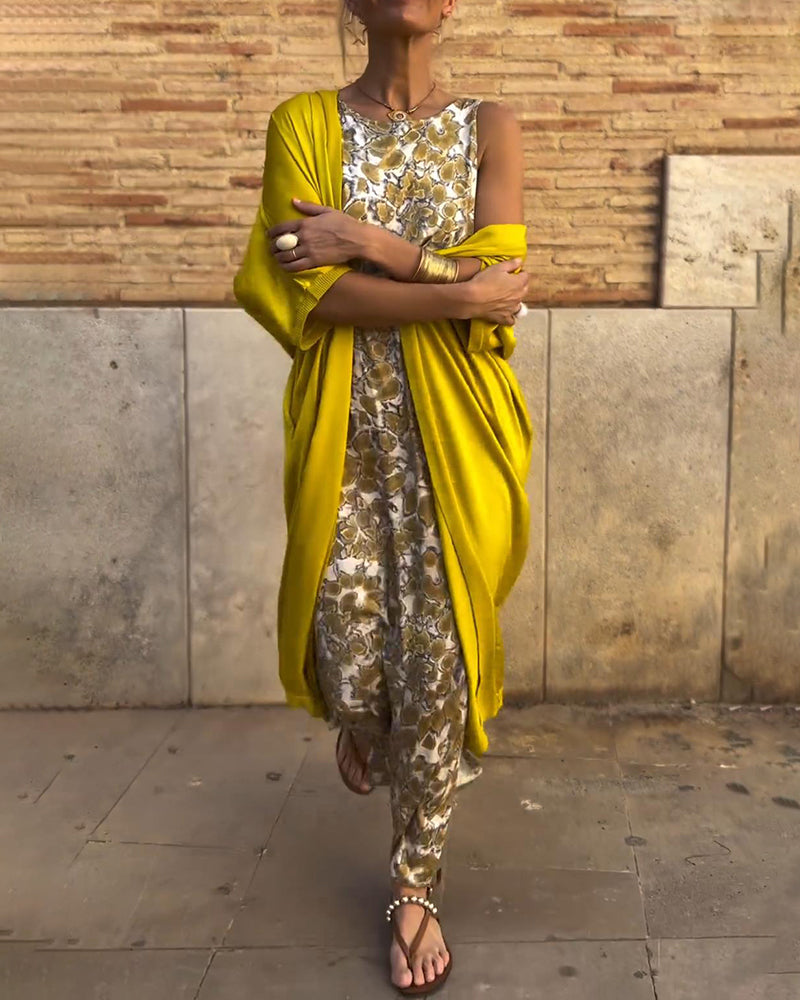 Elegante Dames Kaftan Set met Gouden Broek en Draperende Cape in Levendige Kleuren – Perfect voor Feestelijke Gelegenheden 0