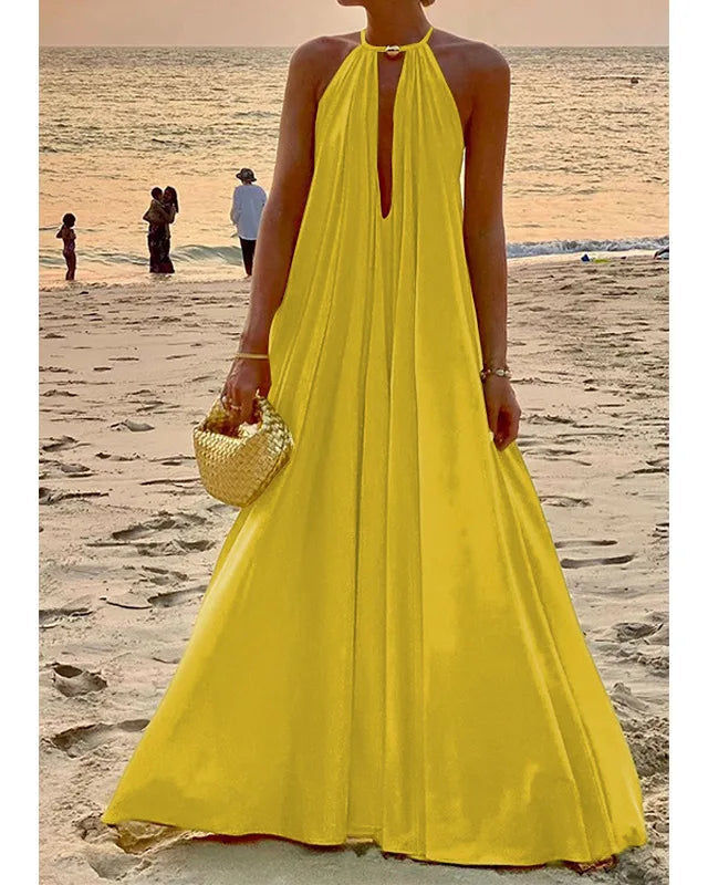 Elegante Maxi Jurk Dames met Asymmetrische Halslijn en Lange Mouwen – Zomerstijl met Hoge Split 1