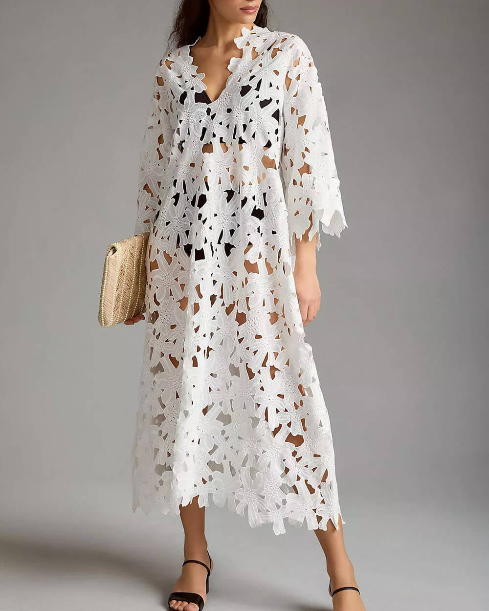 Elegante Midi Jurk voor Dames met Bloemenprint en Lange Mouwen - Zachte Ademend Stof, Flatterende Pasvorm 1