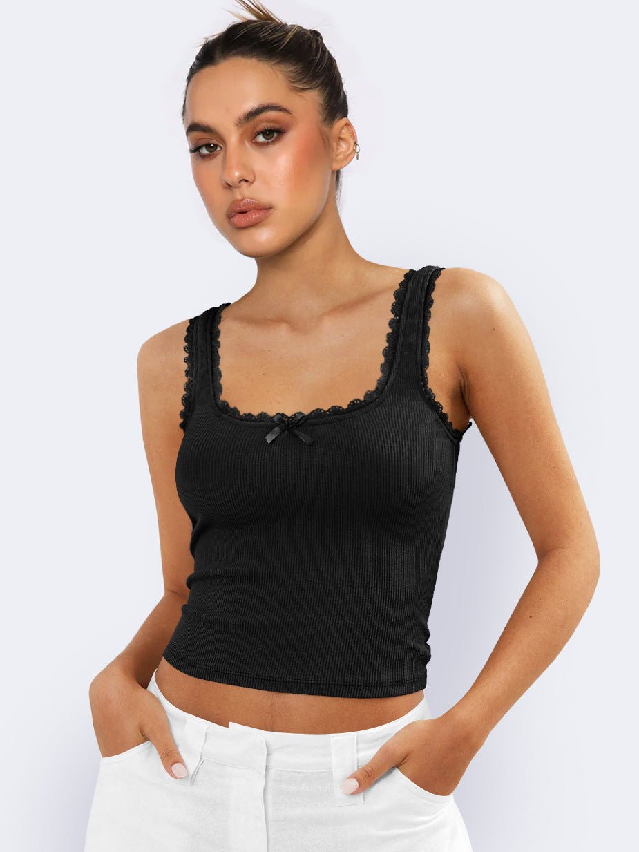 Emma | Romantisch Dames Mouwloze Top met Kant en Geribbelde Stof 4
