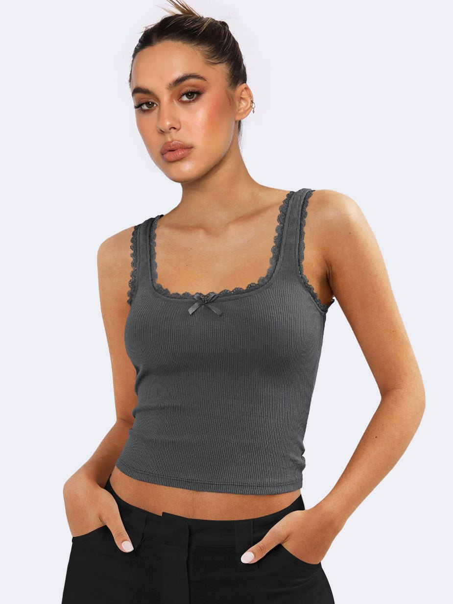 Emma | Romantisch Dames Mouwloze Top met Kant en Geribbelde Stof 9
