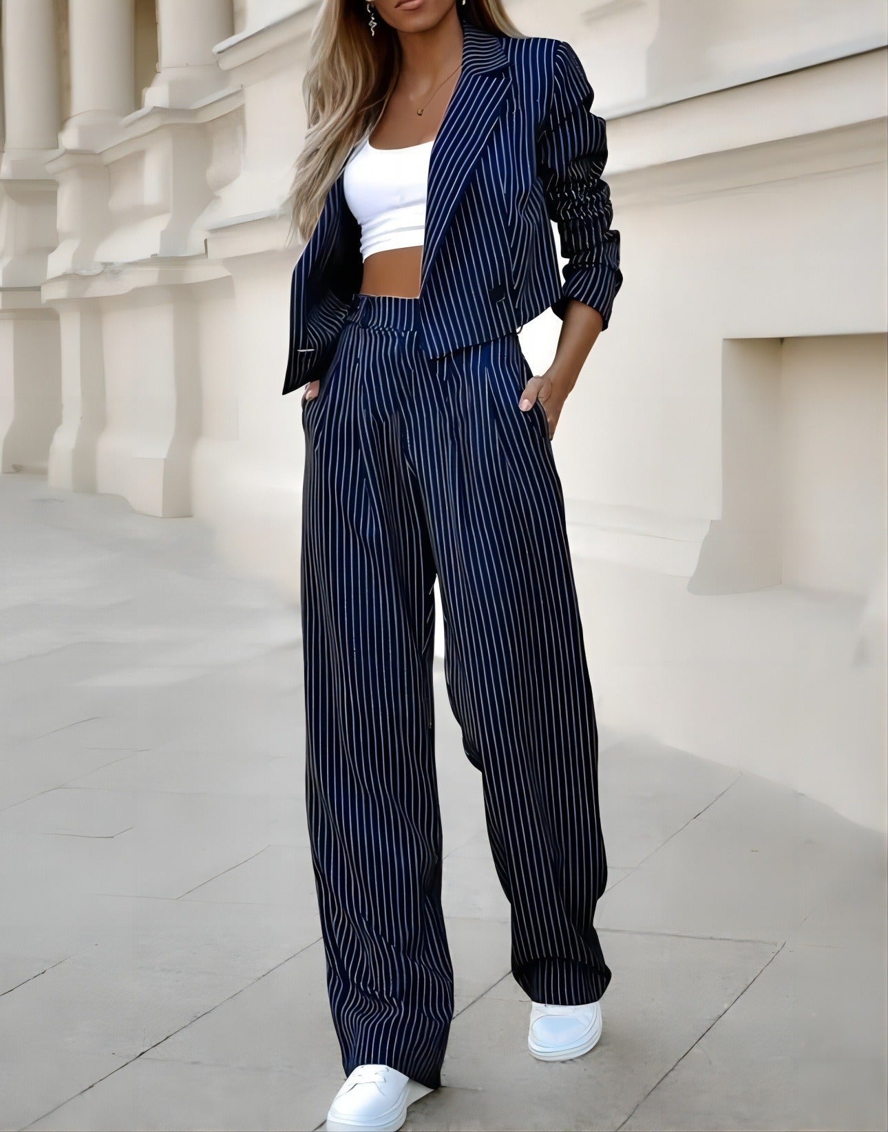 Emma | Stijlvolle Tweed Crop Blazer en Broek Outfit Set voor Dames 0