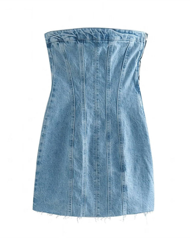 Emma | Trendy Denim Jurk Dames Met Strapless Ontwerp voor Zomer 5