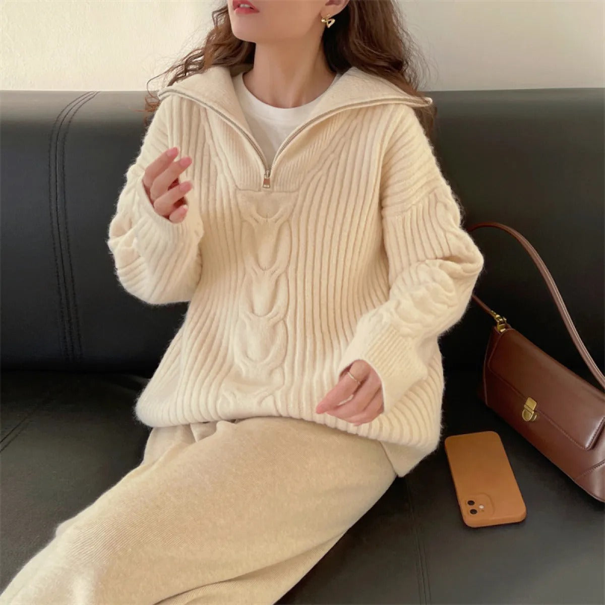 Emma | Vintage Half-Zip Gebreide Trui voor Dames 0