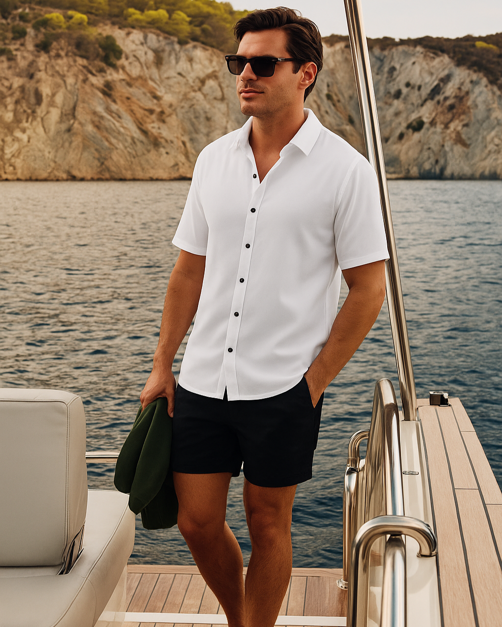Heren Korte Broek Set met Korte Mouwen en Elastische Tailleband – Lichtgewicht Polyester voor Zomercomfort 0