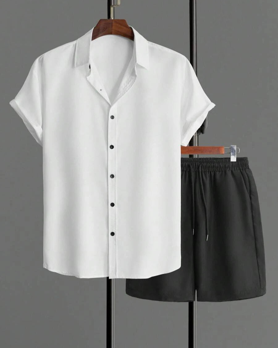Heren Korte Broek Set met Korte Mouwen en Elastische Tailleband – Lichtgewicht Polyester voor Zomercomfort 1