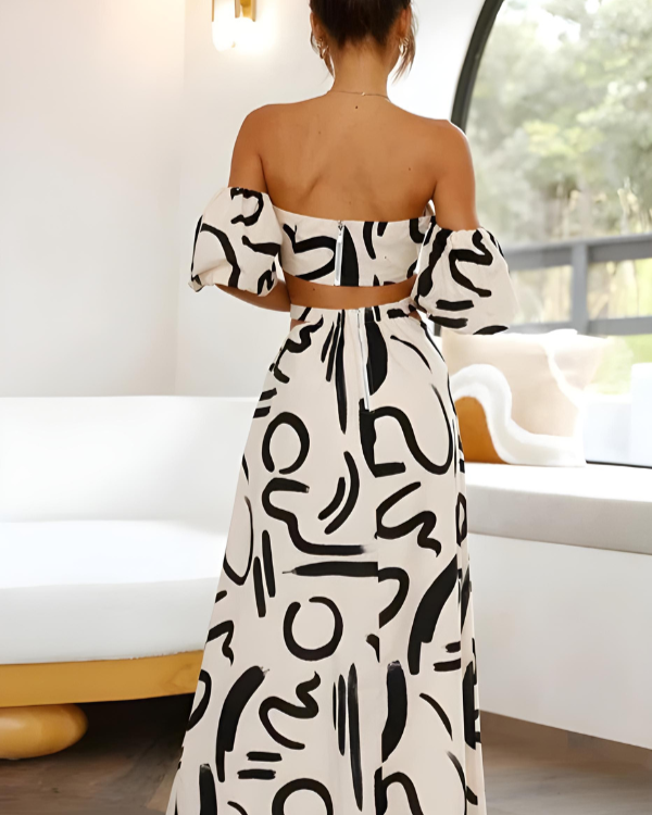 Lara | Dames Camilla Rokset | Off-the-Shoulder Top | Abstracte Print | Mode 4