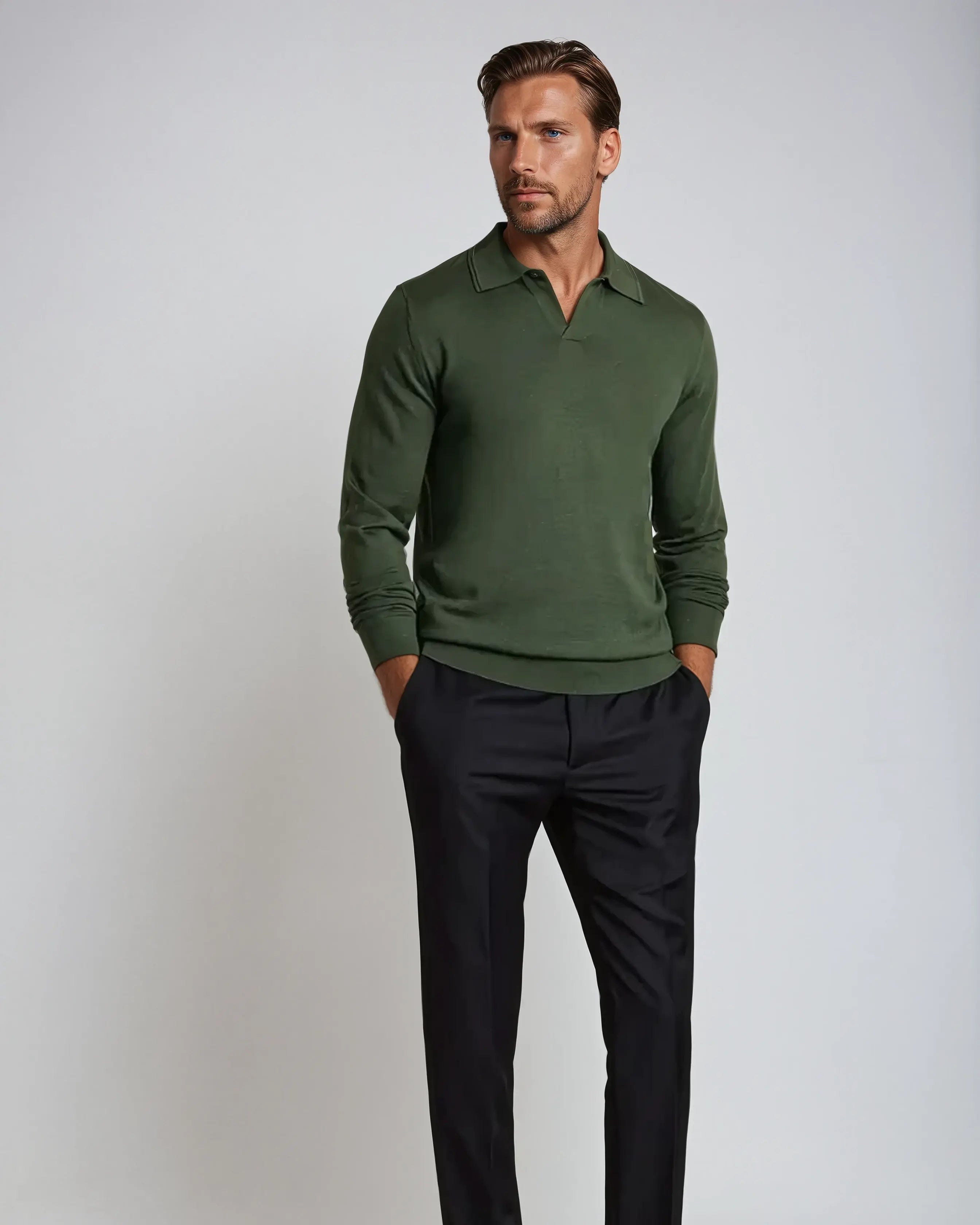 Knooploze Lange Mouwen Polo Heren in Groen - Comfortabel en Stijlvol Poloshirt voor Casual en Formele Gelegenheden 1