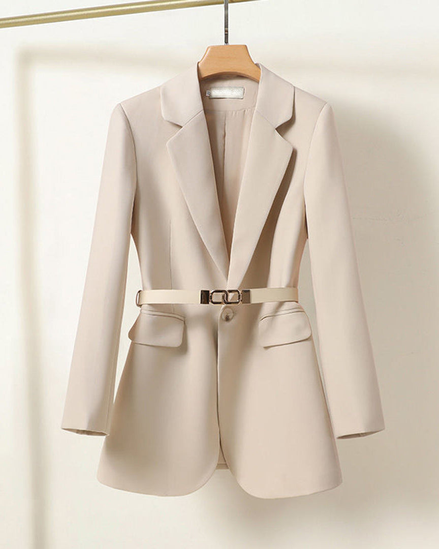 Claire | Lange damesblazer met ceintuur in elegante snit voor formele en zakelijke gelegenheden