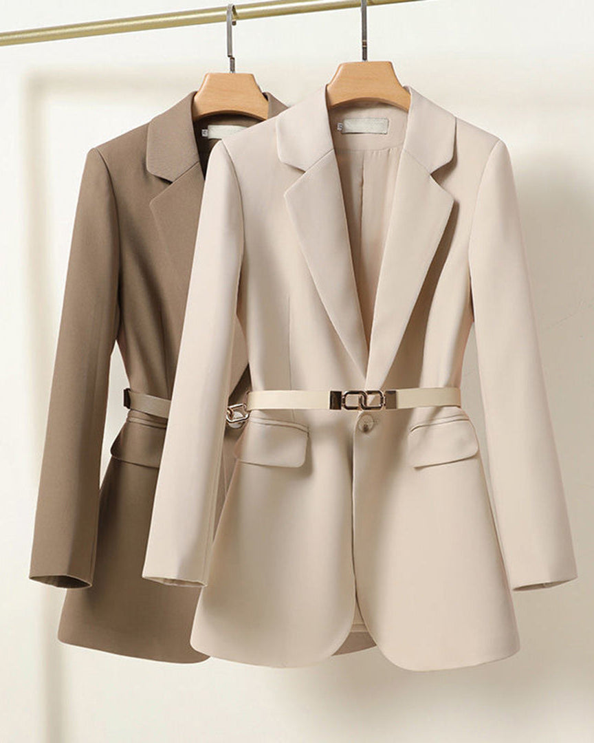 Claire | Lange damesblazer met ceintuur in elegante snit voor formele en zakelijke gelegenheden