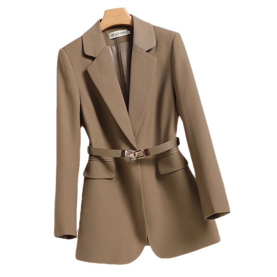 Claire | Lange damesblazer met ceintuur in elegante snit voor formele en zakelijke gelegenheden
