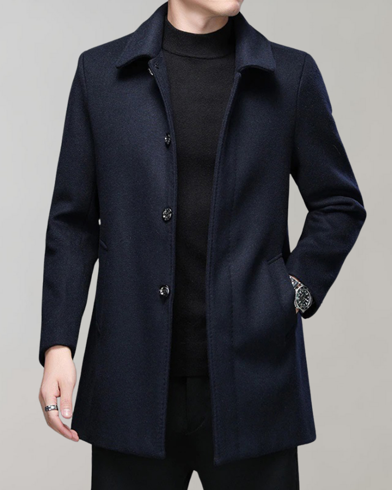 Lange Heren Jas Winter in Elegante Pasvorm – Tijdloos Design in Navyblauw, Antracietgrijs en Lichtgrijs 0