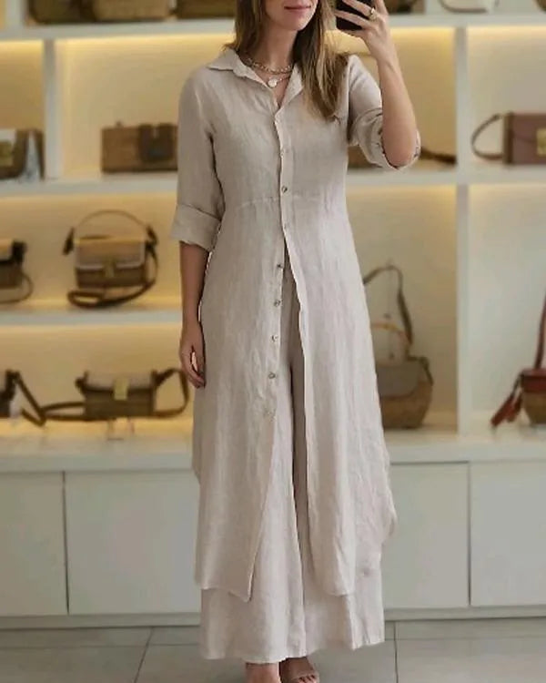 Linnen Tweedelige Set Dames – Stijlvolle Top en Broek, Ademend en Comfortabel, Verkrijgbaar in Diverse Maten en Kleuren 0