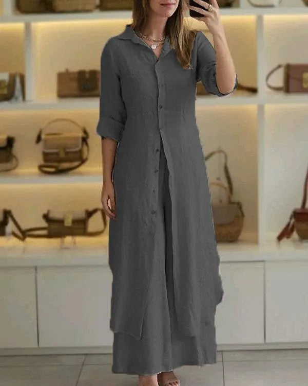 Linnen Tweedelige Set Dames – Stijlvolle Top en Broek, Ademend en Comfortabel, Verkrijgbaar in Diverse Maten en Kleuren 1
