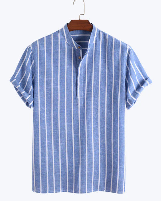 Linnen Zomer Set voor Mannen – Lichtgewicht Ademend met Verstelbare Taille en Gestreept Polo-Design 5