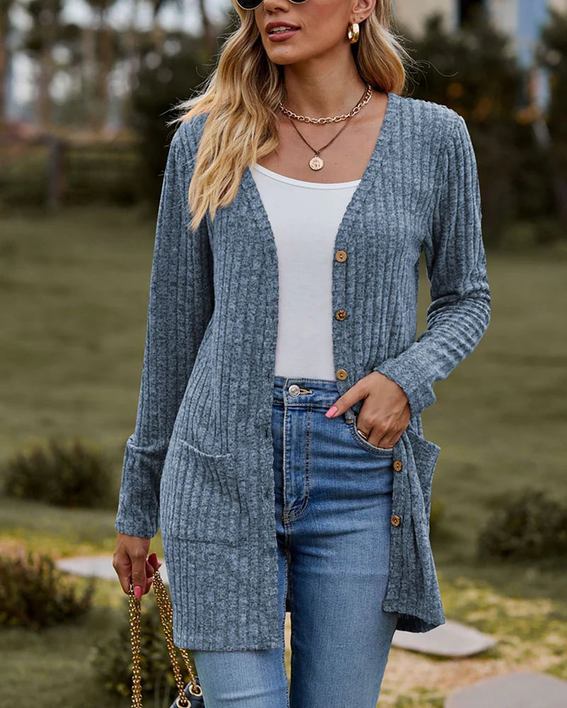 Lotte | Stijlvol Effen Dames Vest met Lange Mouwen en Zakken 1