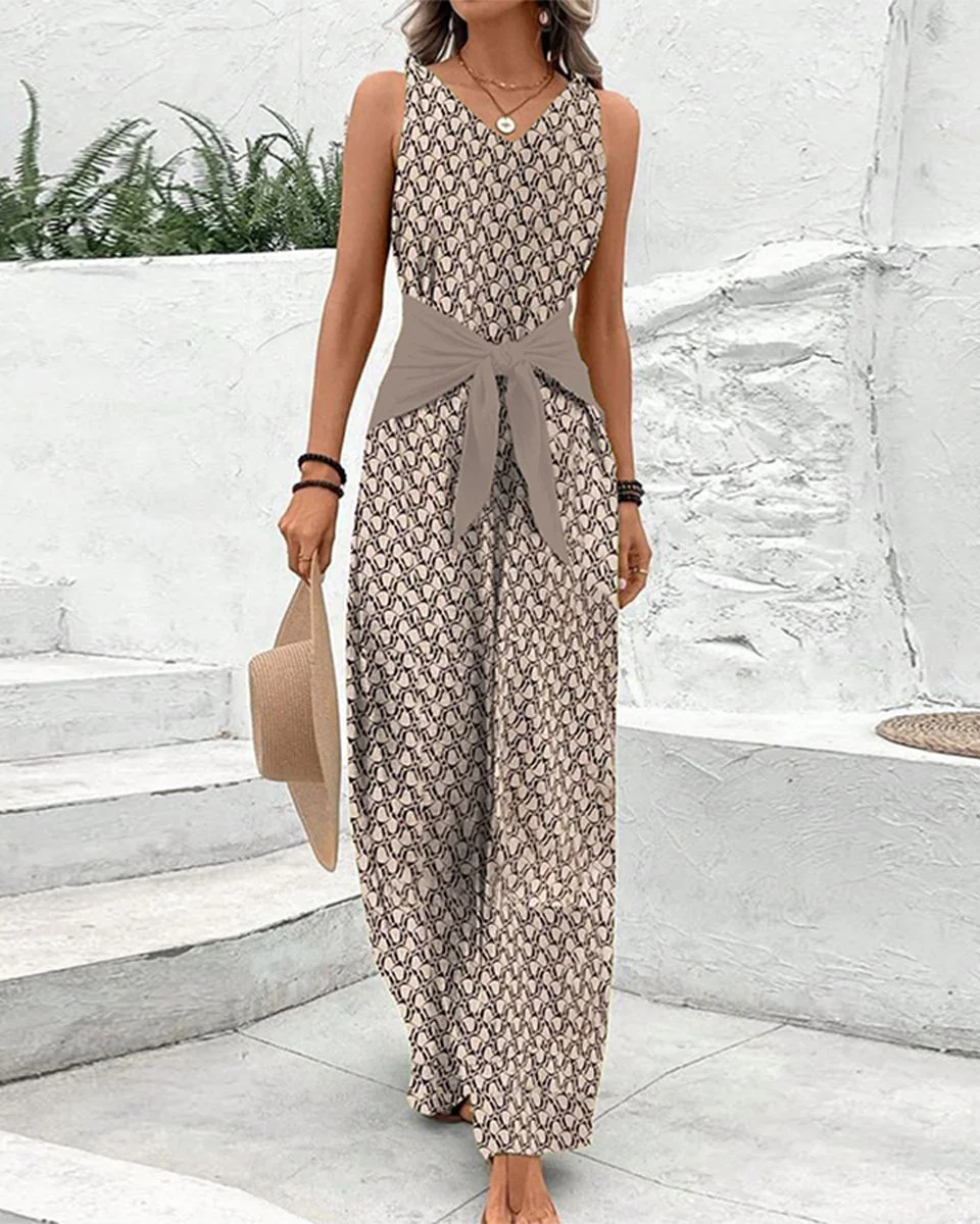Mouwloze Dames Jumpsuit met Verstelbare Ceintuur en V-hals – Lichte Ademende Stof voor Comfort 0