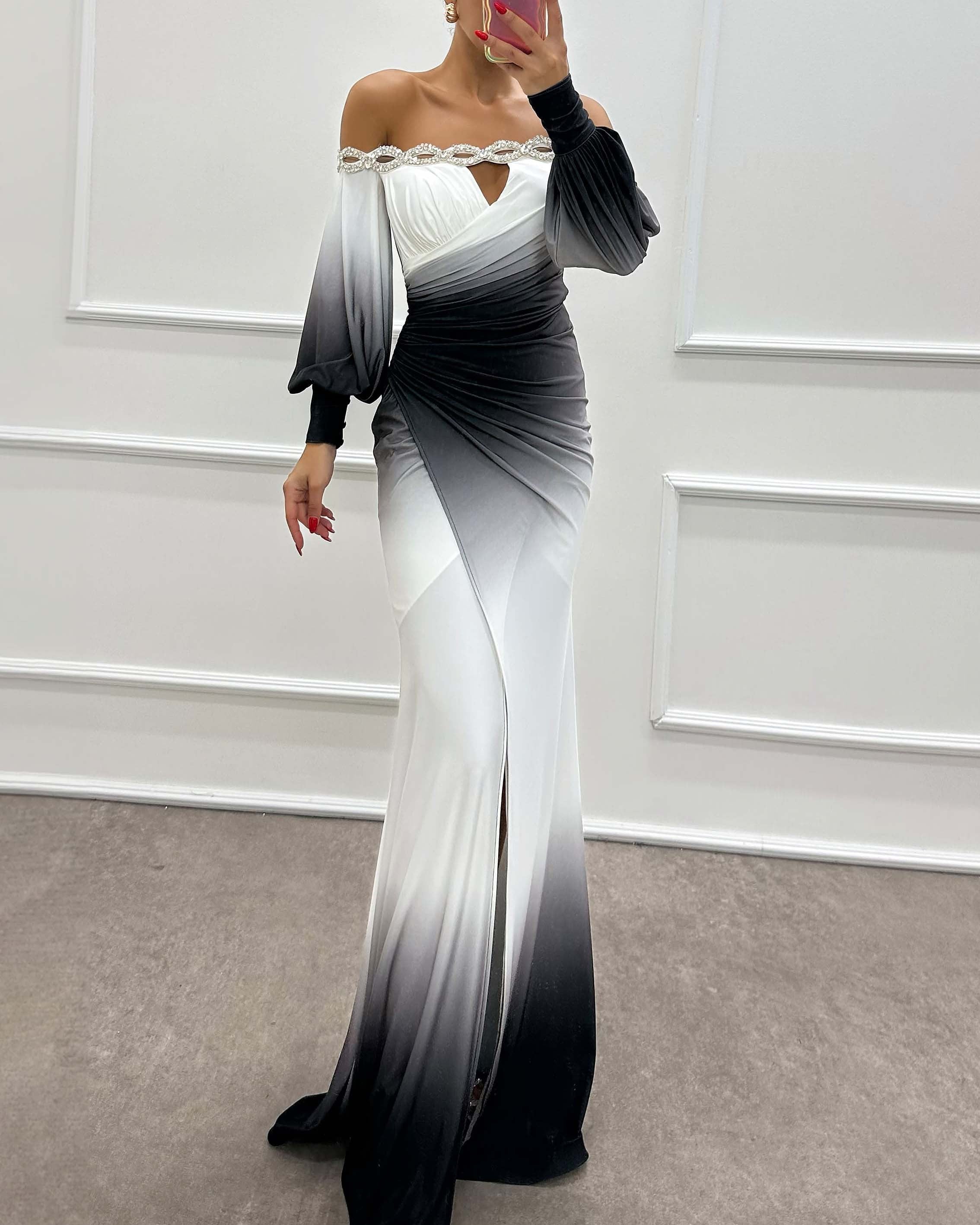 Off-Shoulder Lange Avondjurk met Gradient Effect voor Bruiloft en Speciale Gelegenheden – Elegante Jurk voor Dames 0