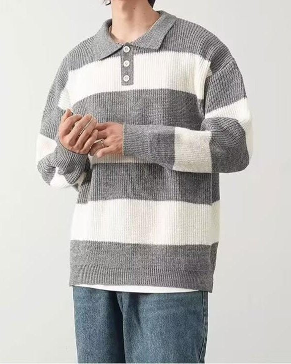 Retro Heren Sweater met Losse Pasvorm en Contrasterende Kleuren - Comfortabele Pullover voor Informele Kleding 0
