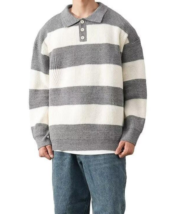 Retro Heren Sweater met Losse Pasvorm en Contrasterende Kleuren - Comfortabele Pullover voor Informele Kleding 1