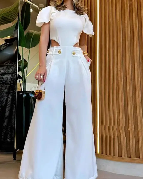 Divina – Elegante Zomer Jumpsuit – Wijd Pijpmodel – Geaccentueerde Taille Dames