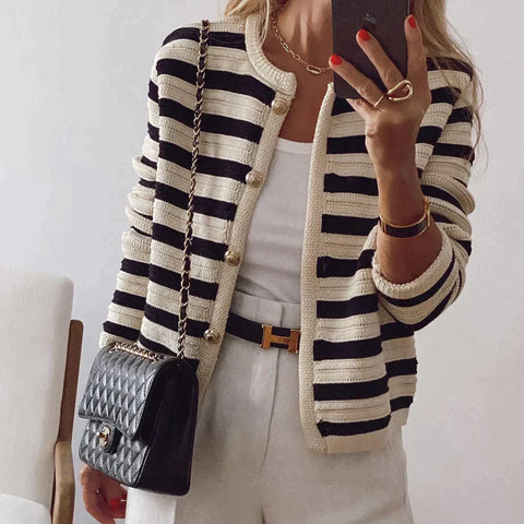 Sophie | Tijdloos Gestreept Dames Vest met Lange Mouwen voor Elegante Stijl 0