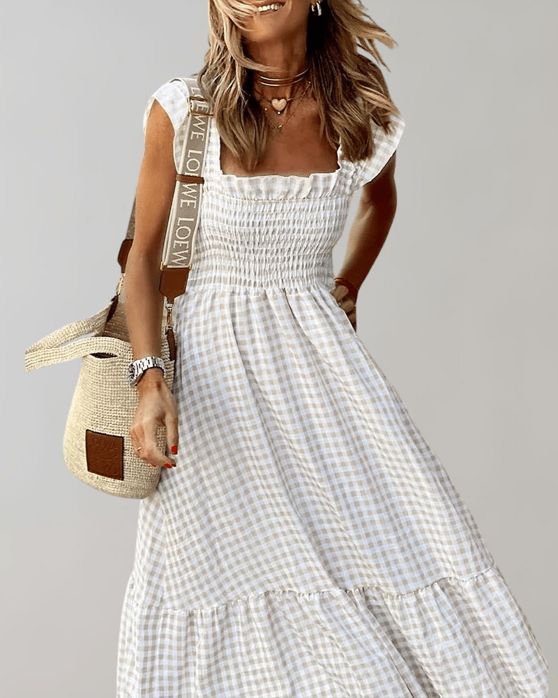 Vintage Stijl Lange Zomerjurk Dames met Geruit Patroon – Casual Elegante Zomer Jurk voor Diverse Gelegenheden 1